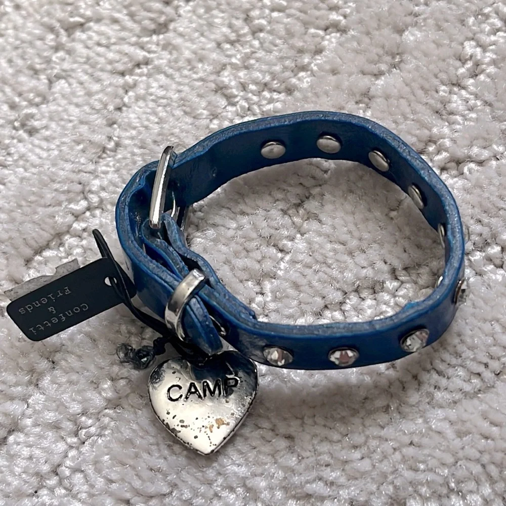 NEW Confetti & Friends Rhinestone Leather Bracelet CAMP Heart Tag Charm